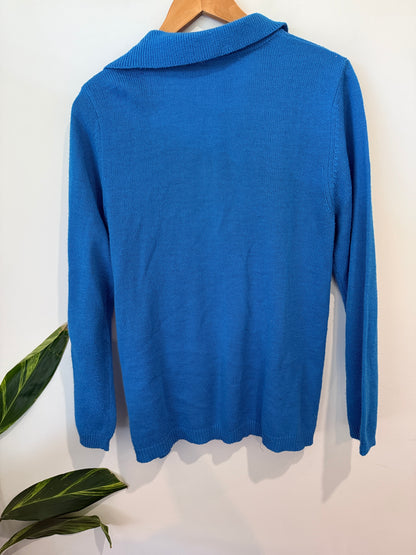 Unbranded Blue Knit Collared Zip Cardigan