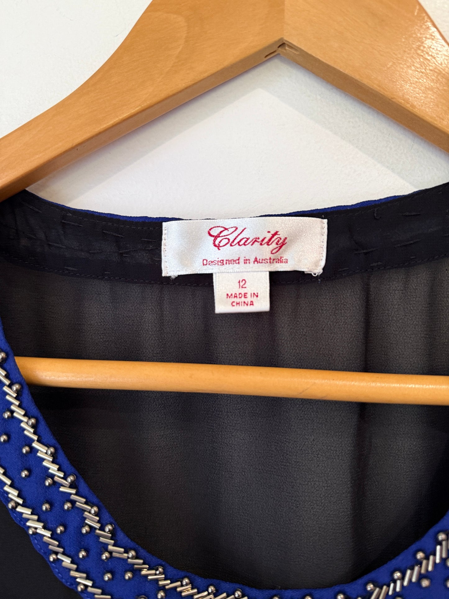 Clarity Black Sheer Top with Beaded Trim - Size 12