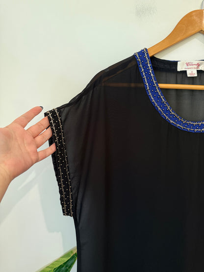 Clarity Black Sheer Top with Beaded Trim - Size 12