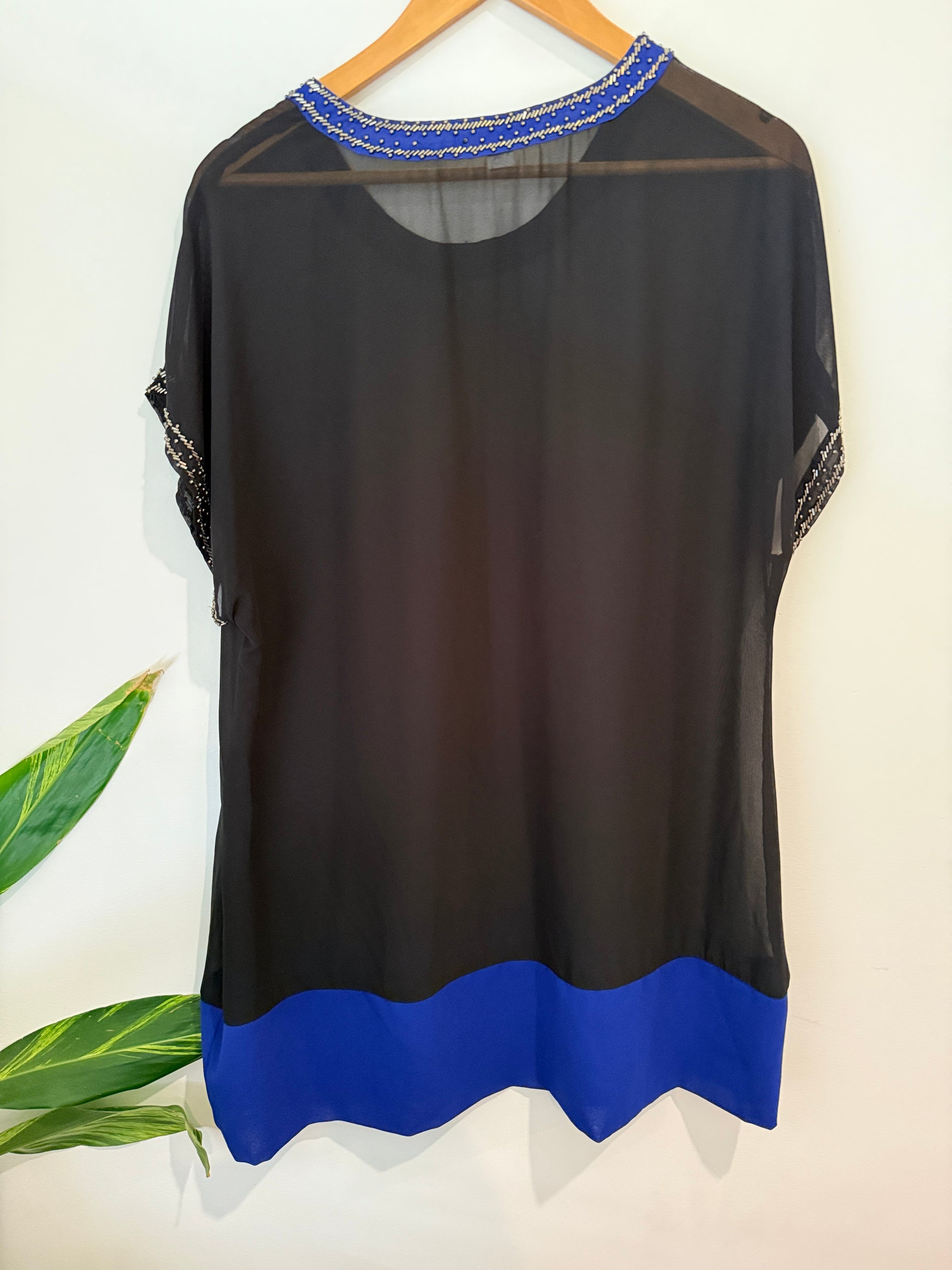 Clarity Black Sheer Top with Beaded Trim - Size 12