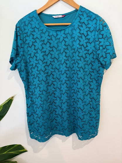 Pick n Berry Teal Lace Overlay Top - Size L
