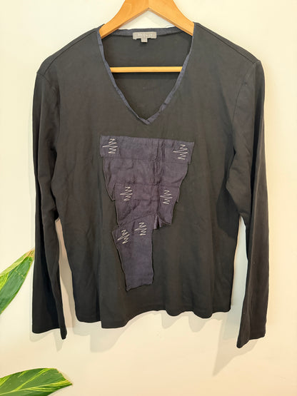 Life Force Black V-Neck Top with Applique Detail - Size 10