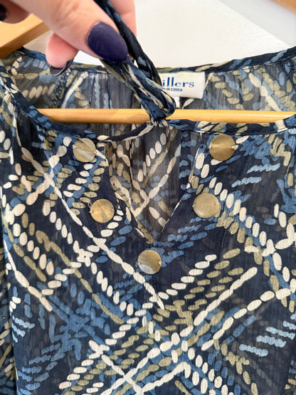 Millers Navy Plaid Print Peasant Top - Size 14