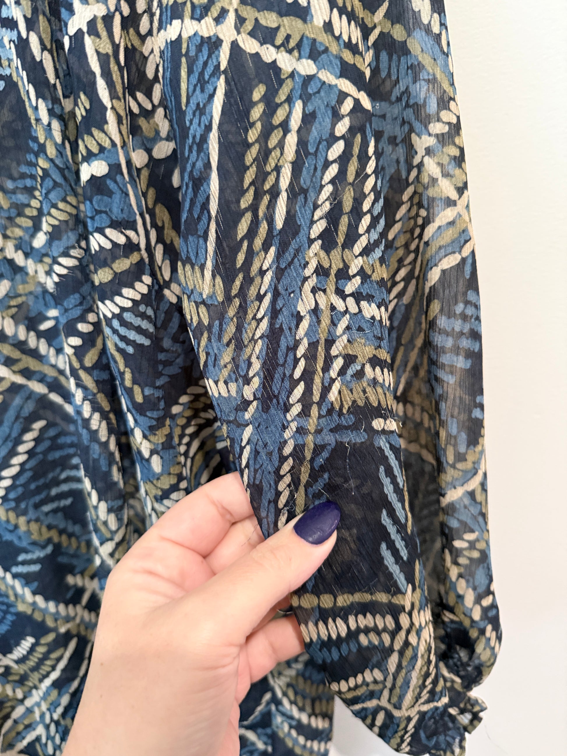 Millers Navy Plaid Print Peasant Top - Size 14