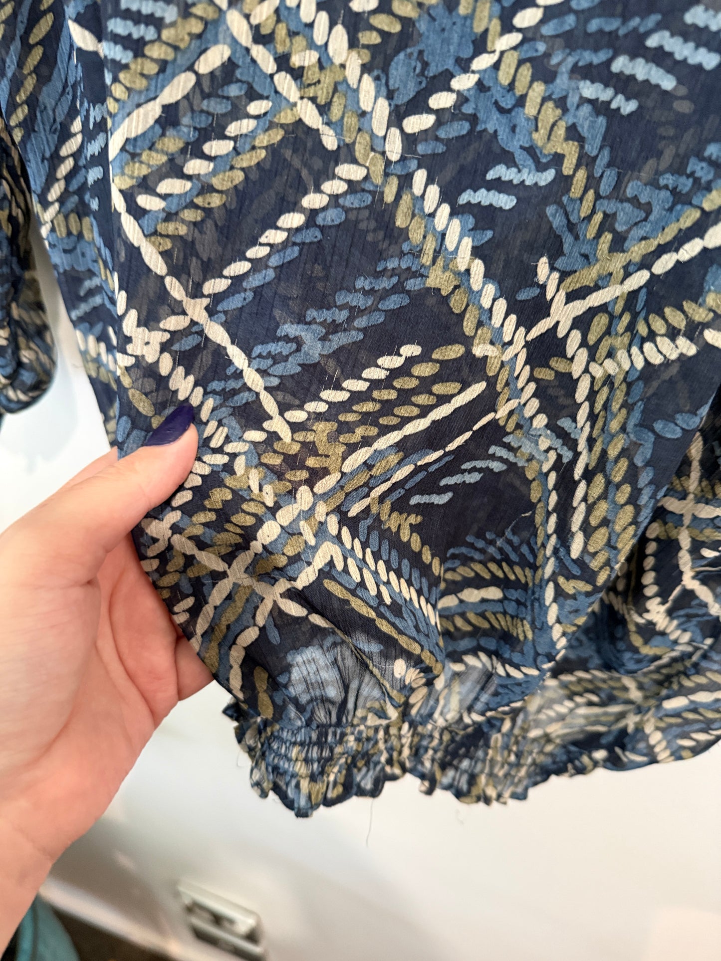 Millers Navy Plaid Print Peasant Top - Size 14