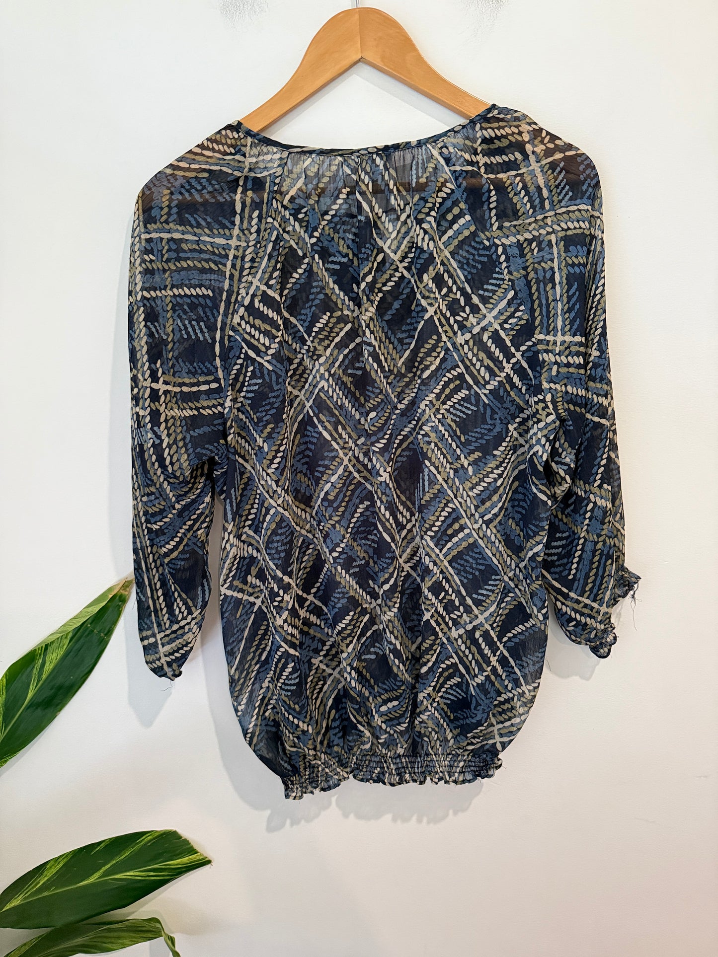 Millers Navy Plaid Print Peasant Top - Size 14