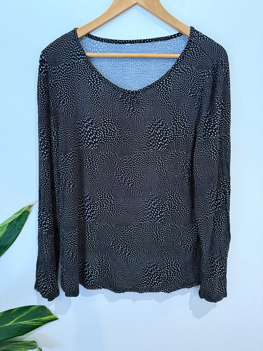 Unbranded Black Speckled Print V-Neck Top