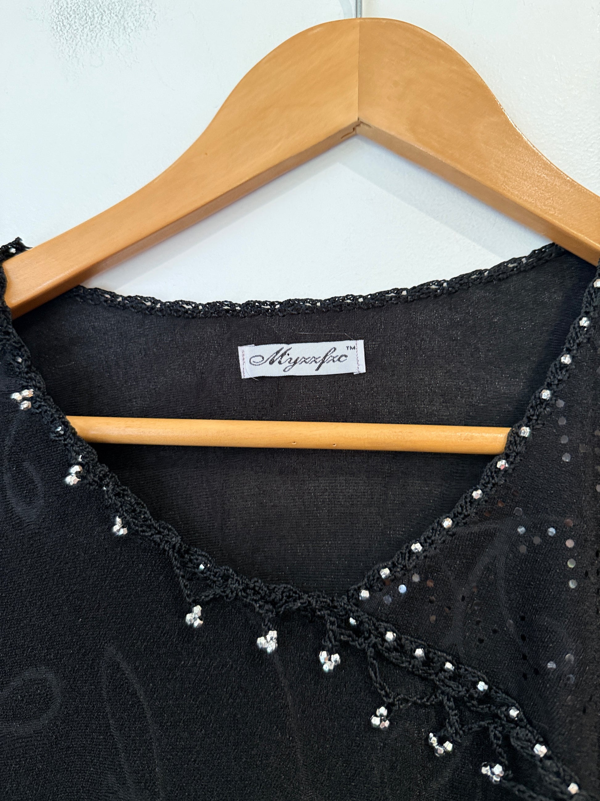 Unbranded Black Beaded Floral Batwing Top