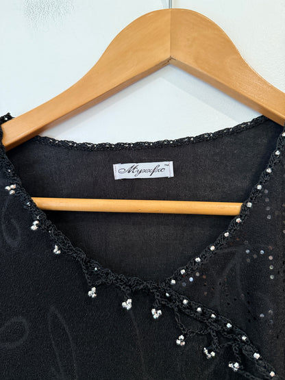 Unbranded Black Beaded Floral Batwing Top