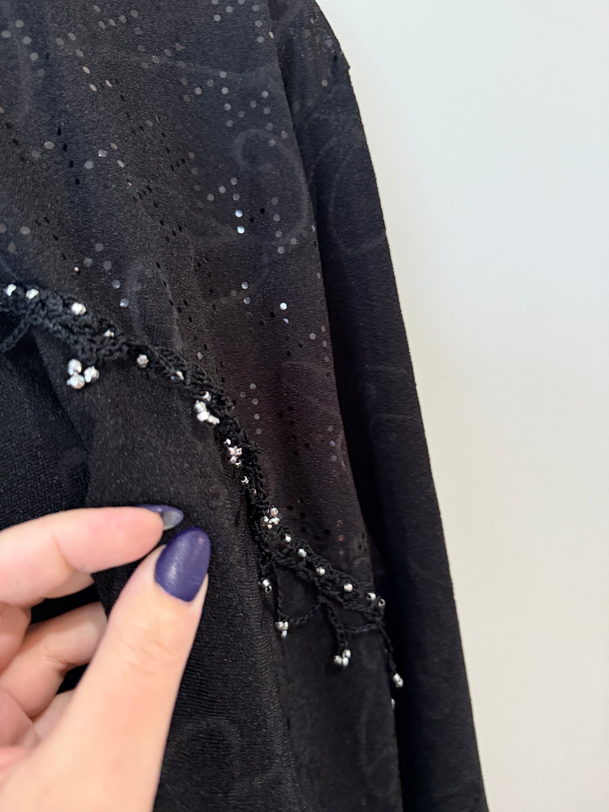 Unbranded Black Beaded Floral Batwing Top