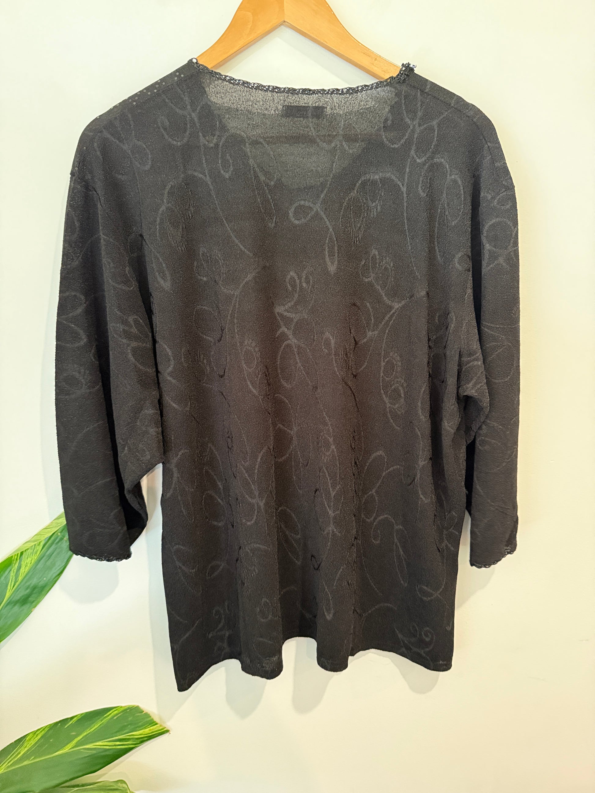 Unbranded Black Beaded Floral Batwing Top