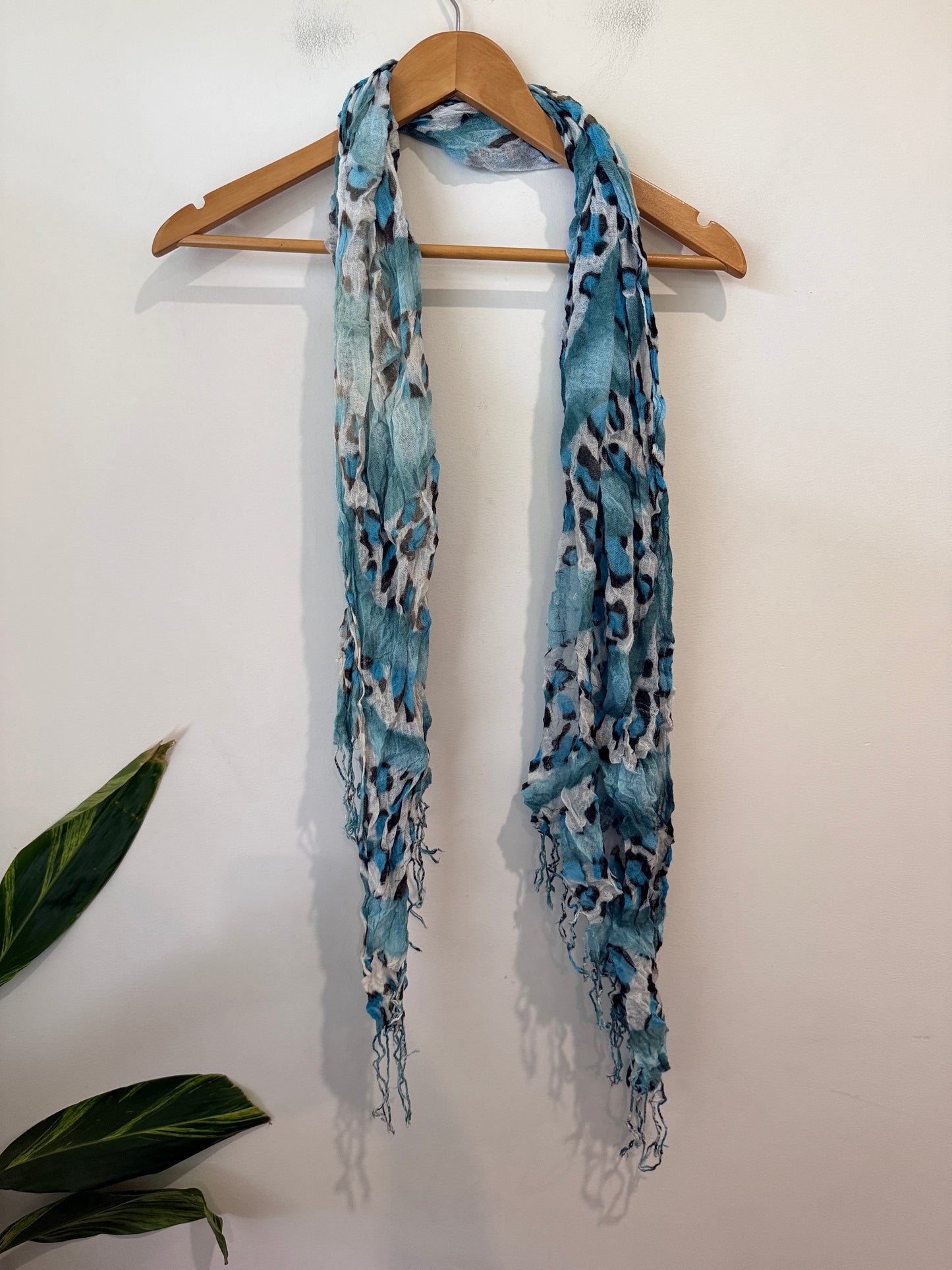Unbranded Teal Animal Print Fringed Scarf