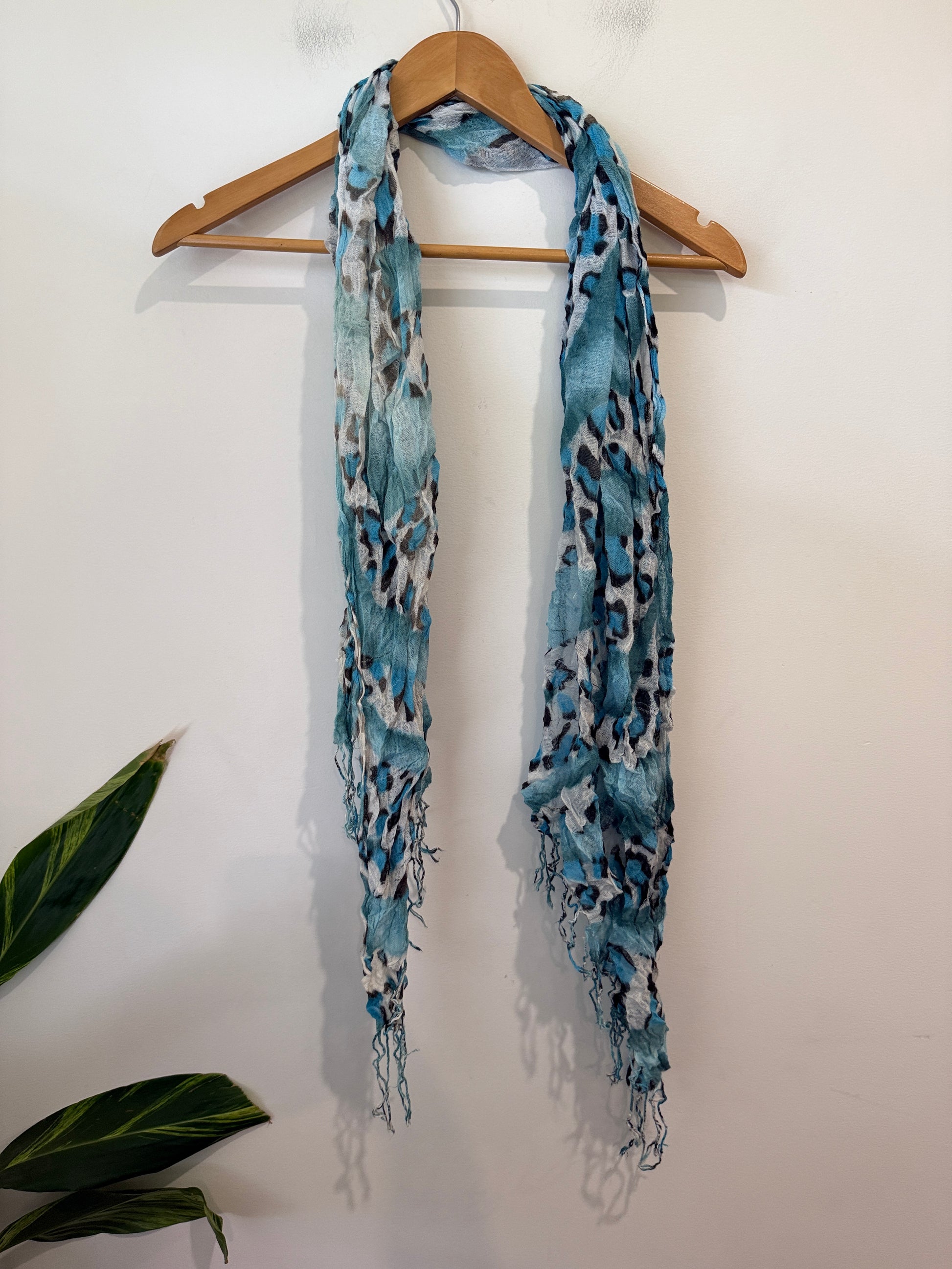 Unbranded Teal Animal Print Fringed Scarf