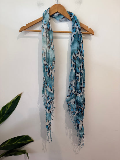 Unbranded Teal Animal Print Fringed Scarf