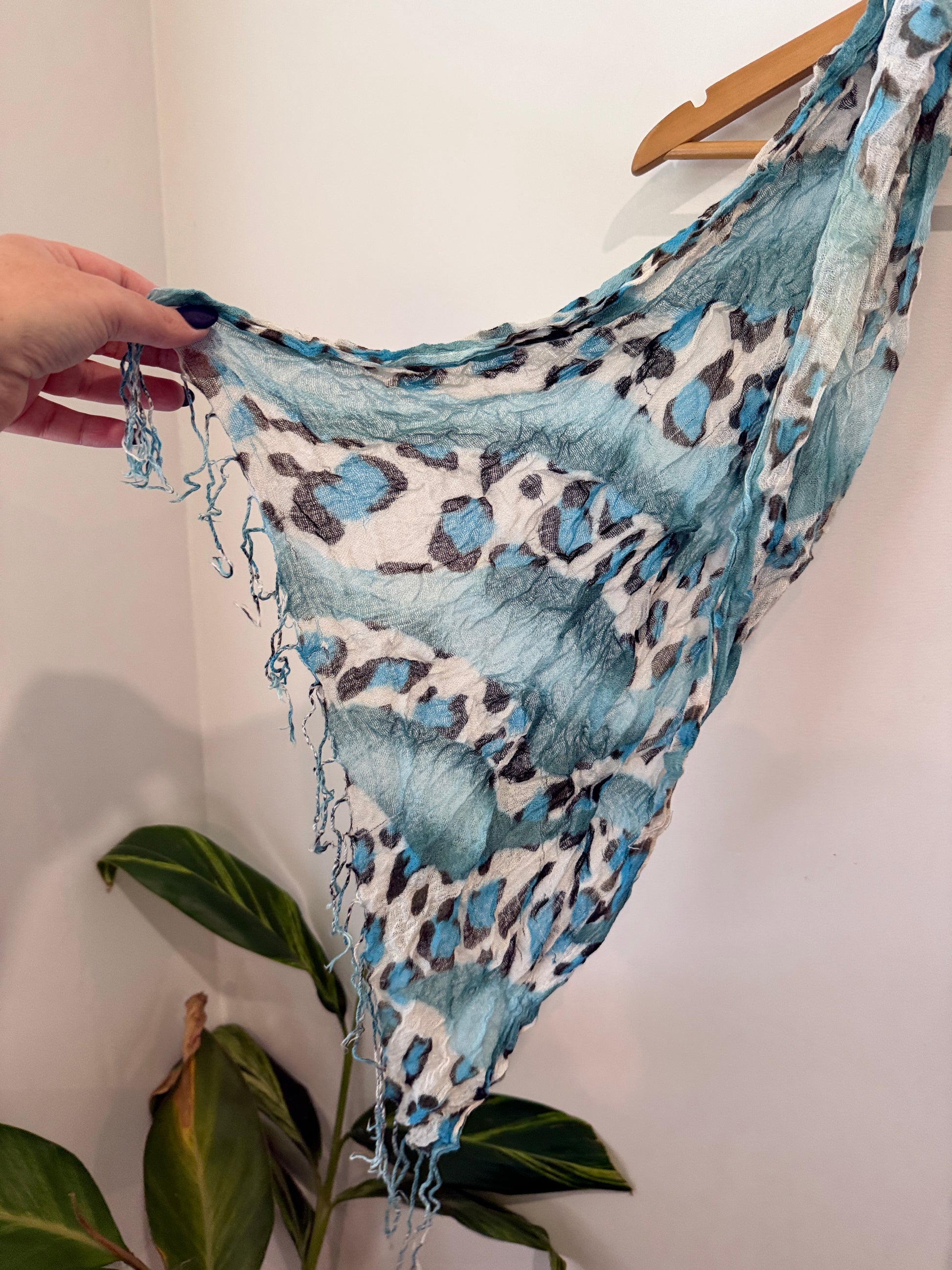 Unbranded Teal Animal Print Fringed Scarf
