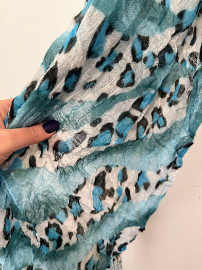 Unbranded Teal Animal Print Fringed Scarf