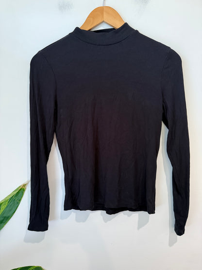 Unbranded Black Ribbed Mock Neck Long Sleeve Top