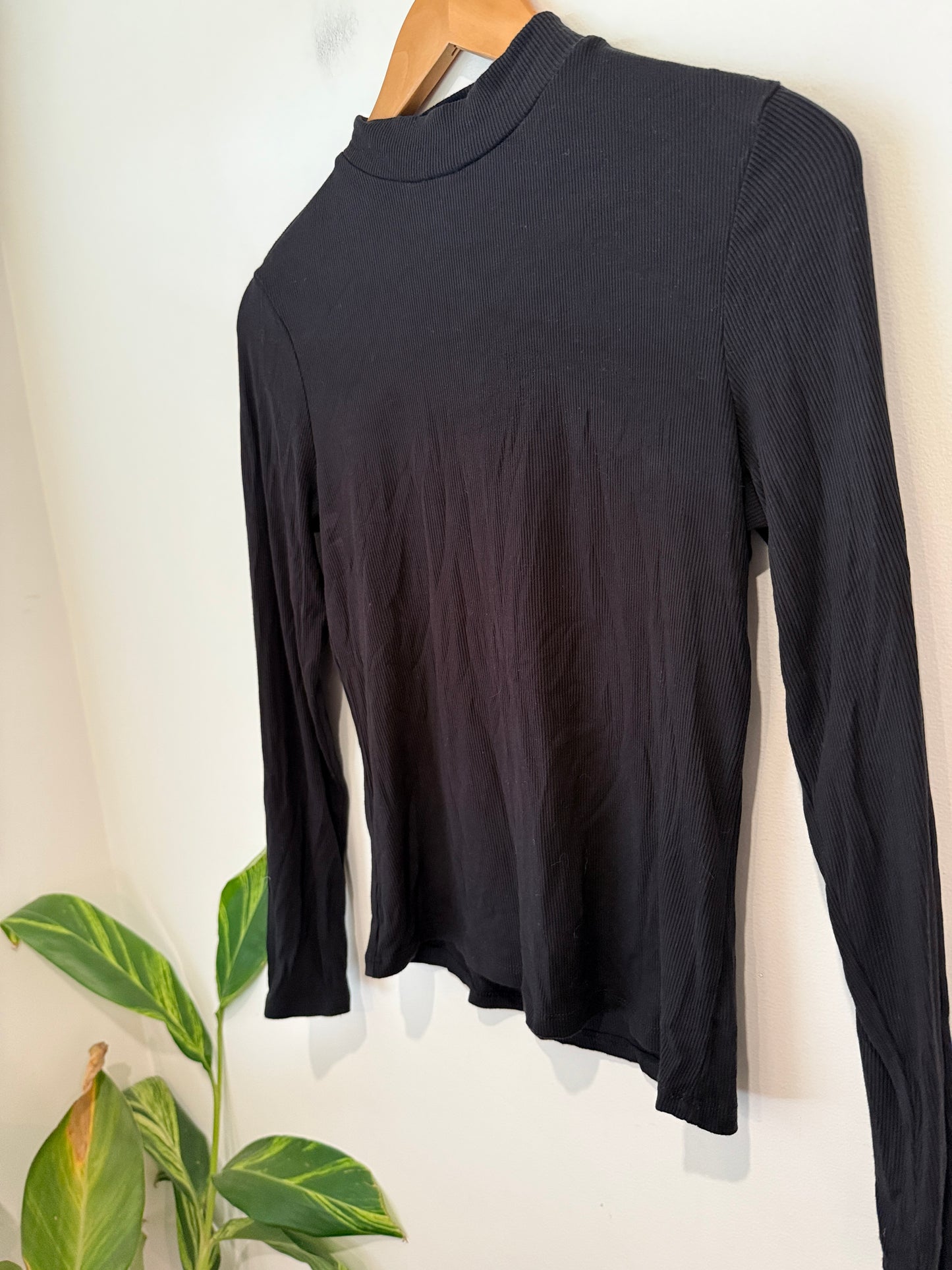 Unbranded Black Ribbed Mock Neck Long Sleeve Top