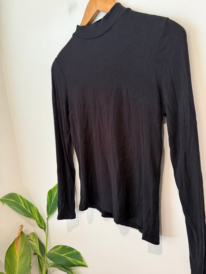 Unbranded Black Ribbed Mock Neck Long Sleeve Top