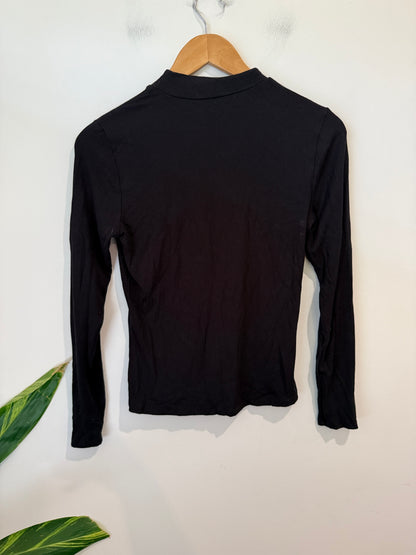 Unbranded Black Ribbed Mock Neck Long Sleeve Top