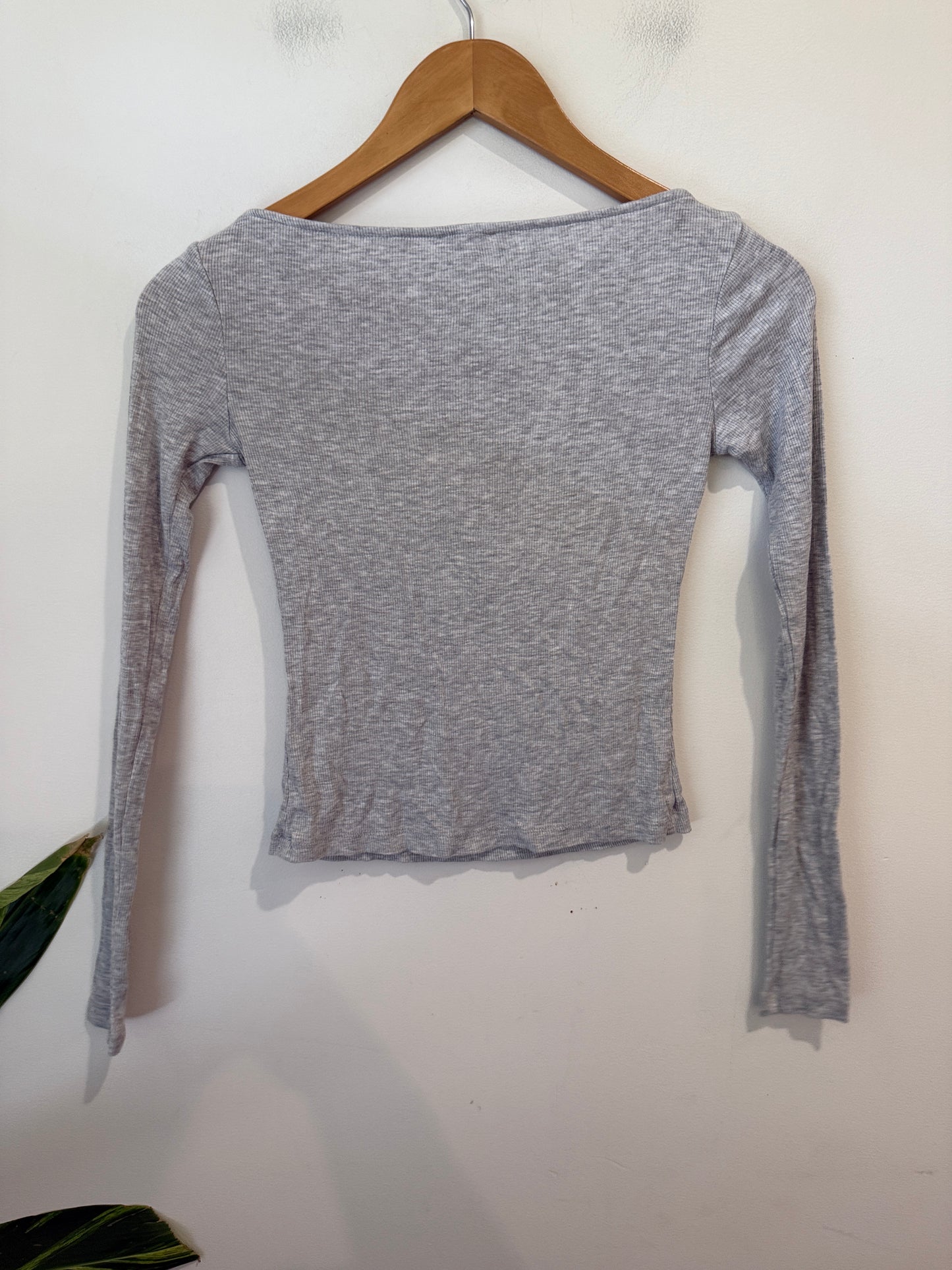 Cotton On Grey Ribbed Boat Neck Long Sleeve Top - Size XS