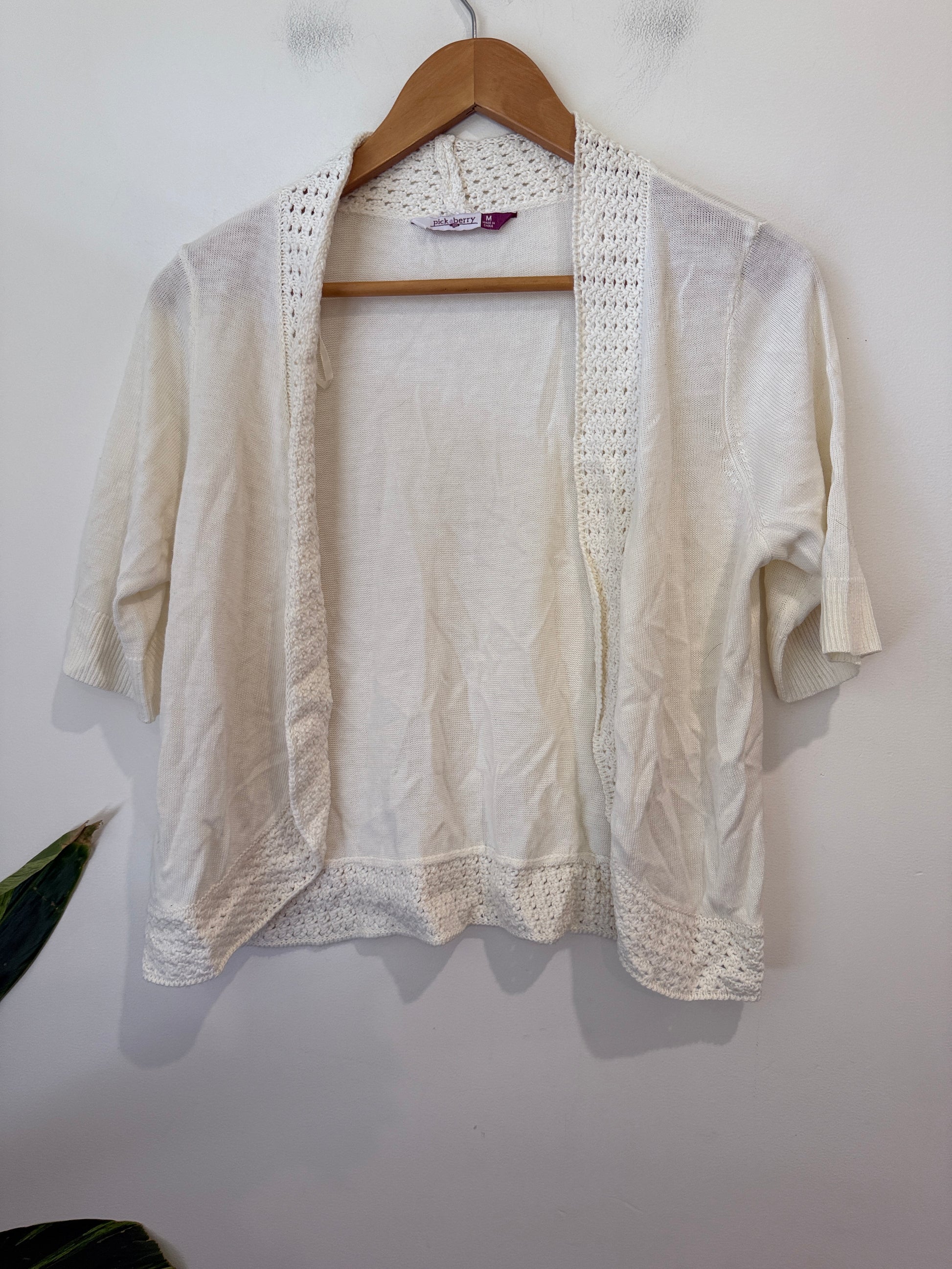 Pick n Berry Cream Crochet Trim Bolero Cardigan - Size M