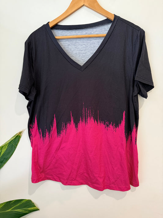SHEIN Black to Pink Ombre V-Neck Tee - Size XL