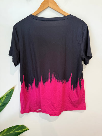 SHEIN Black to Pink Ombre V-Neck Tee - Size XL