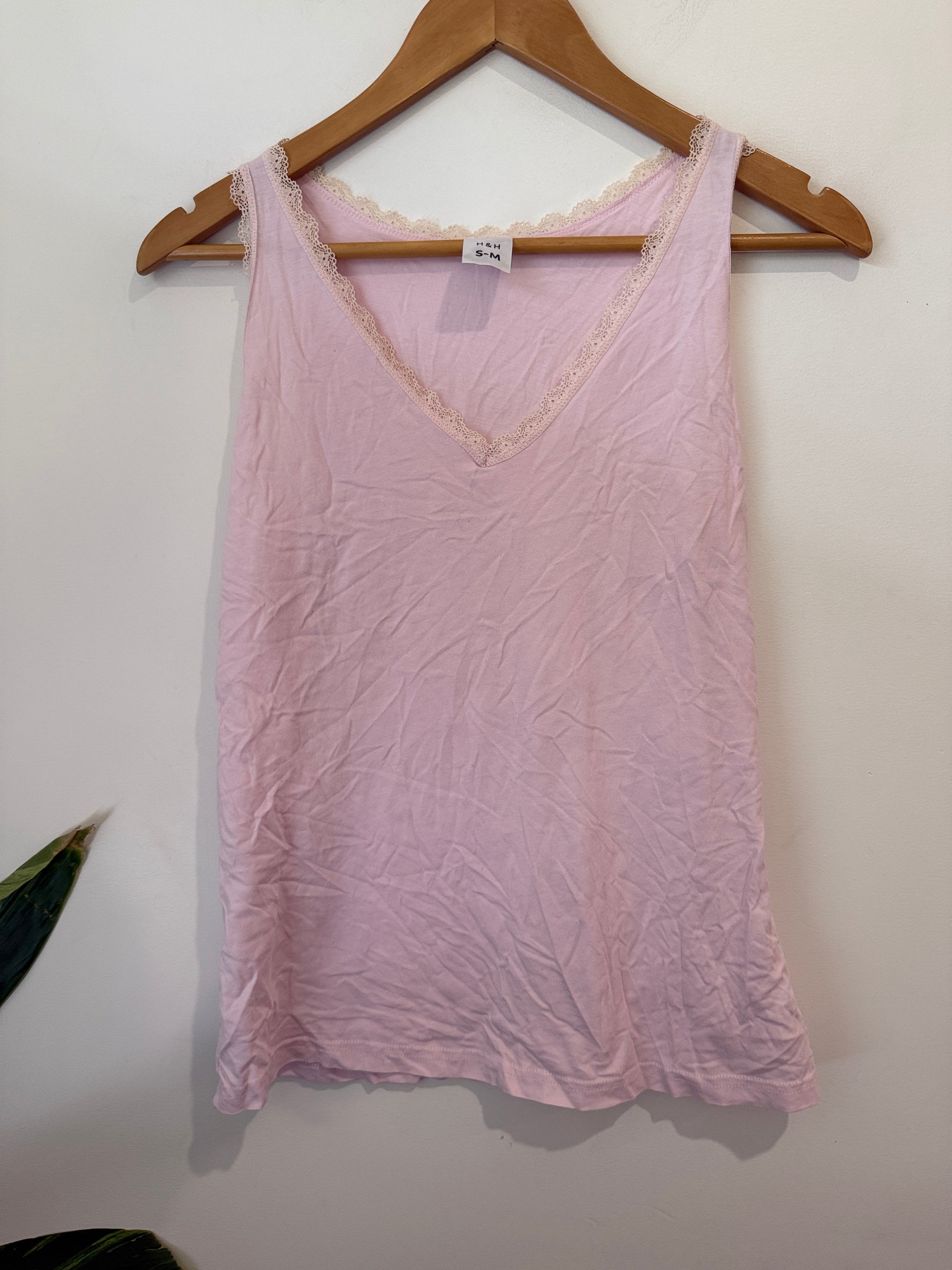 H&H Pink Lace Trim Cami - Size S-M
