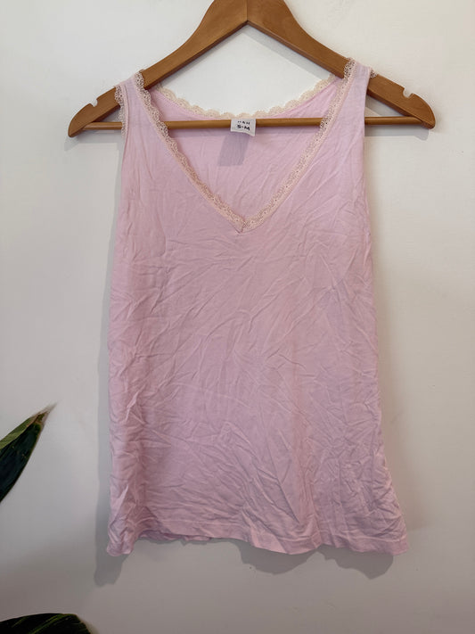 H&H Pink Lace Trim Cami - Size S-M