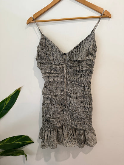 The East Order Snake Print Ruched Mini Dress