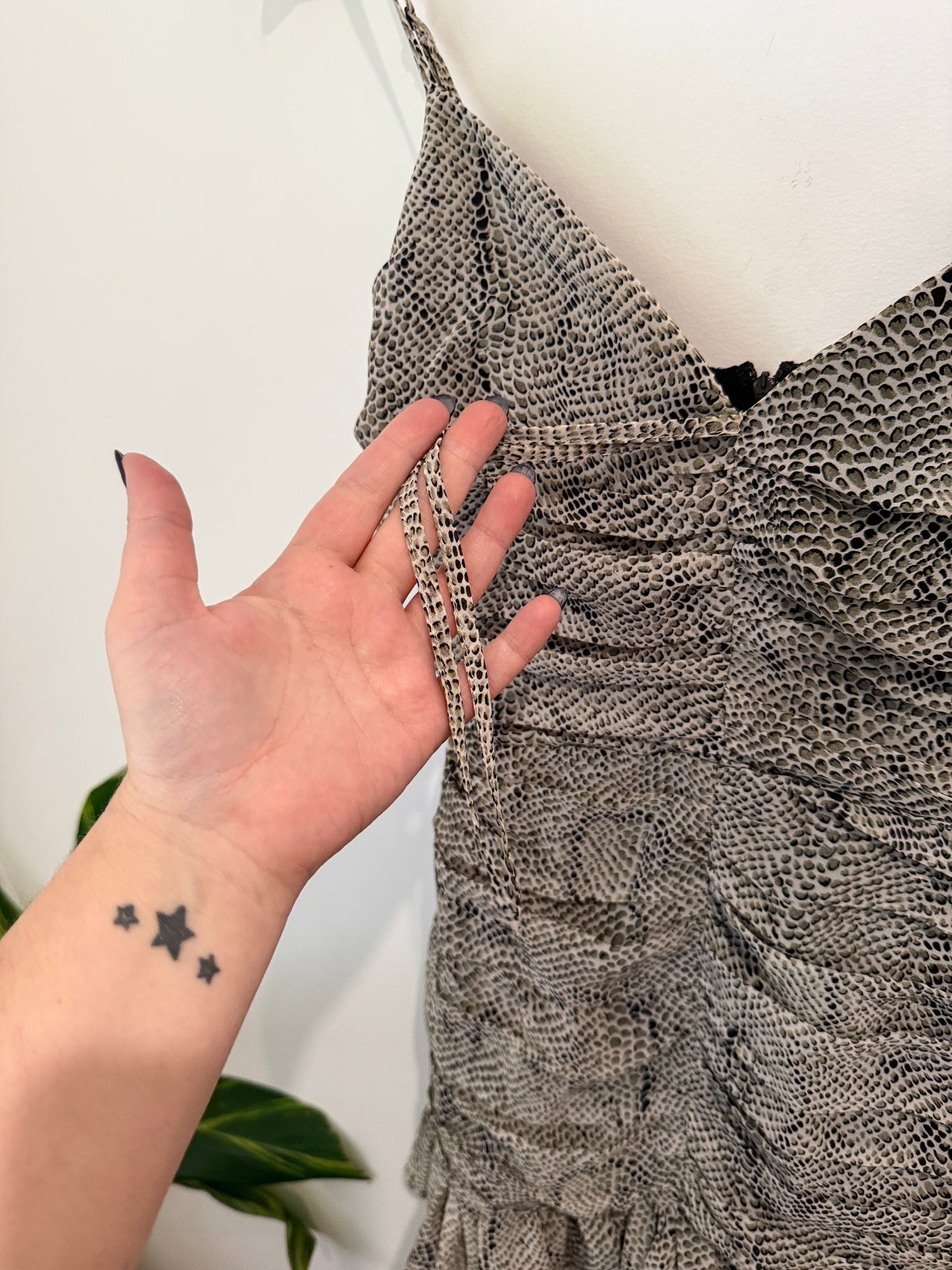 The East Order Snake Print Ruched Mini Dress