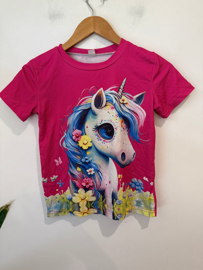 Kids Pink Unicorn Print Tee - Size 130