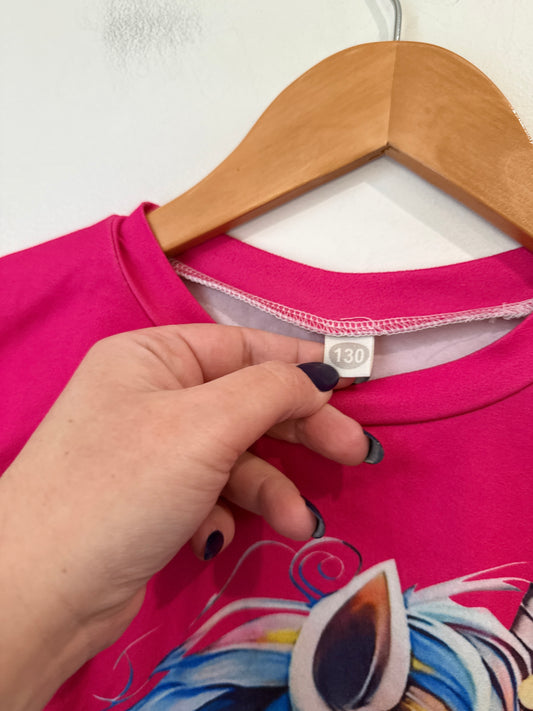Kids Pink Unicorn Print Tee - Size 130