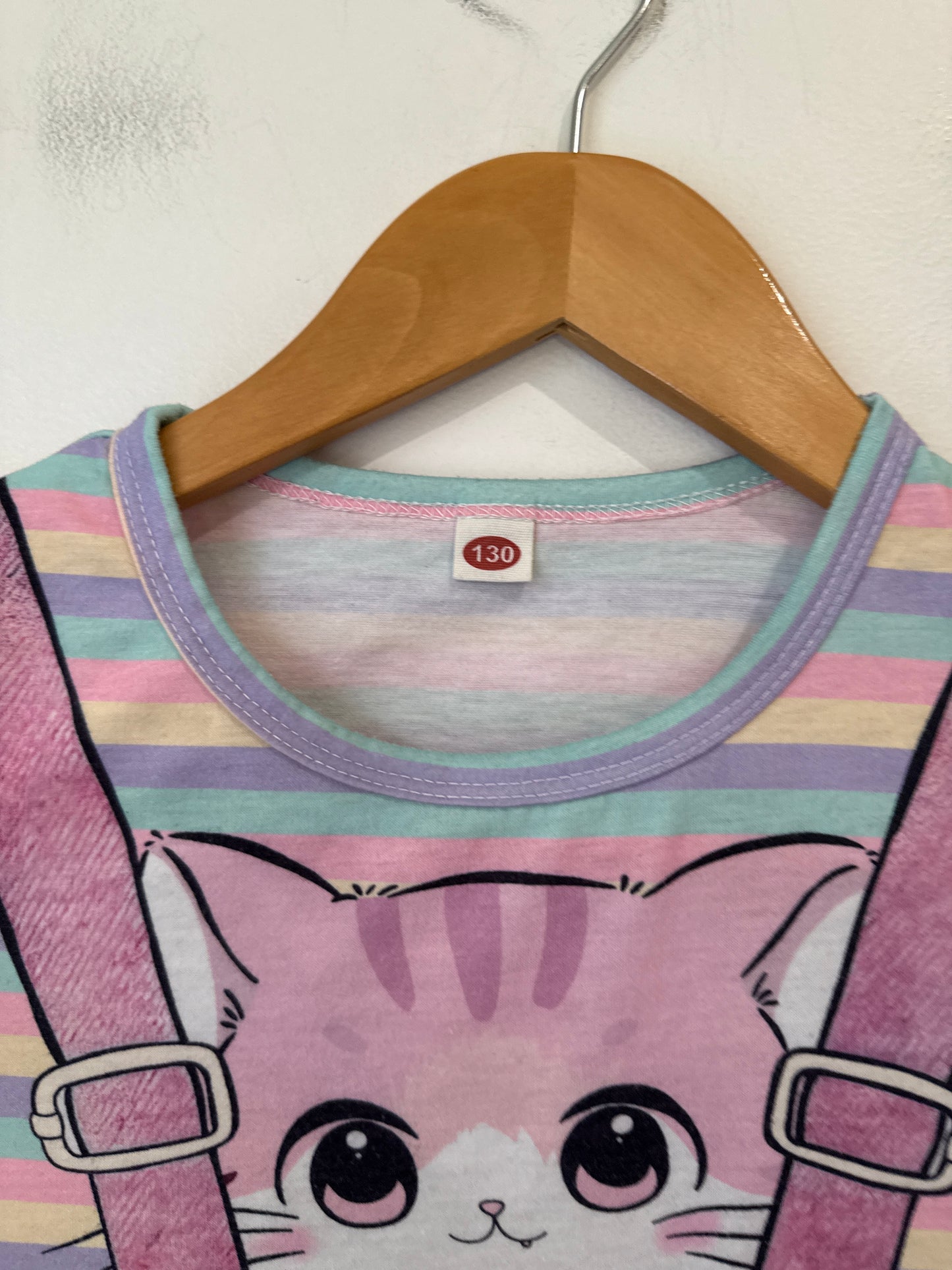 Kids Be Happy Cat Print Striped Dress - Size 130