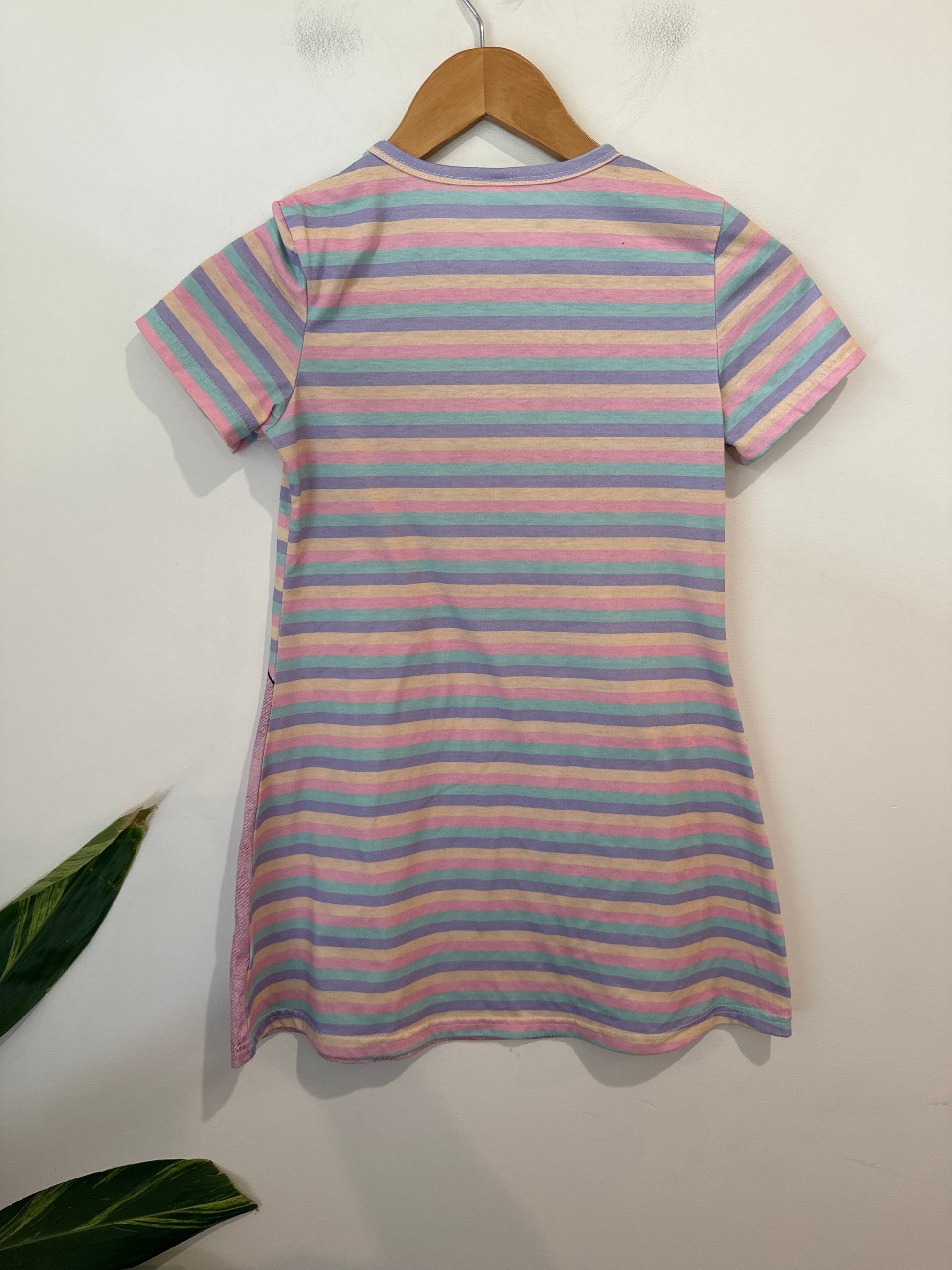 Kids Be Happy Cat Print Striped Dress - Size 130