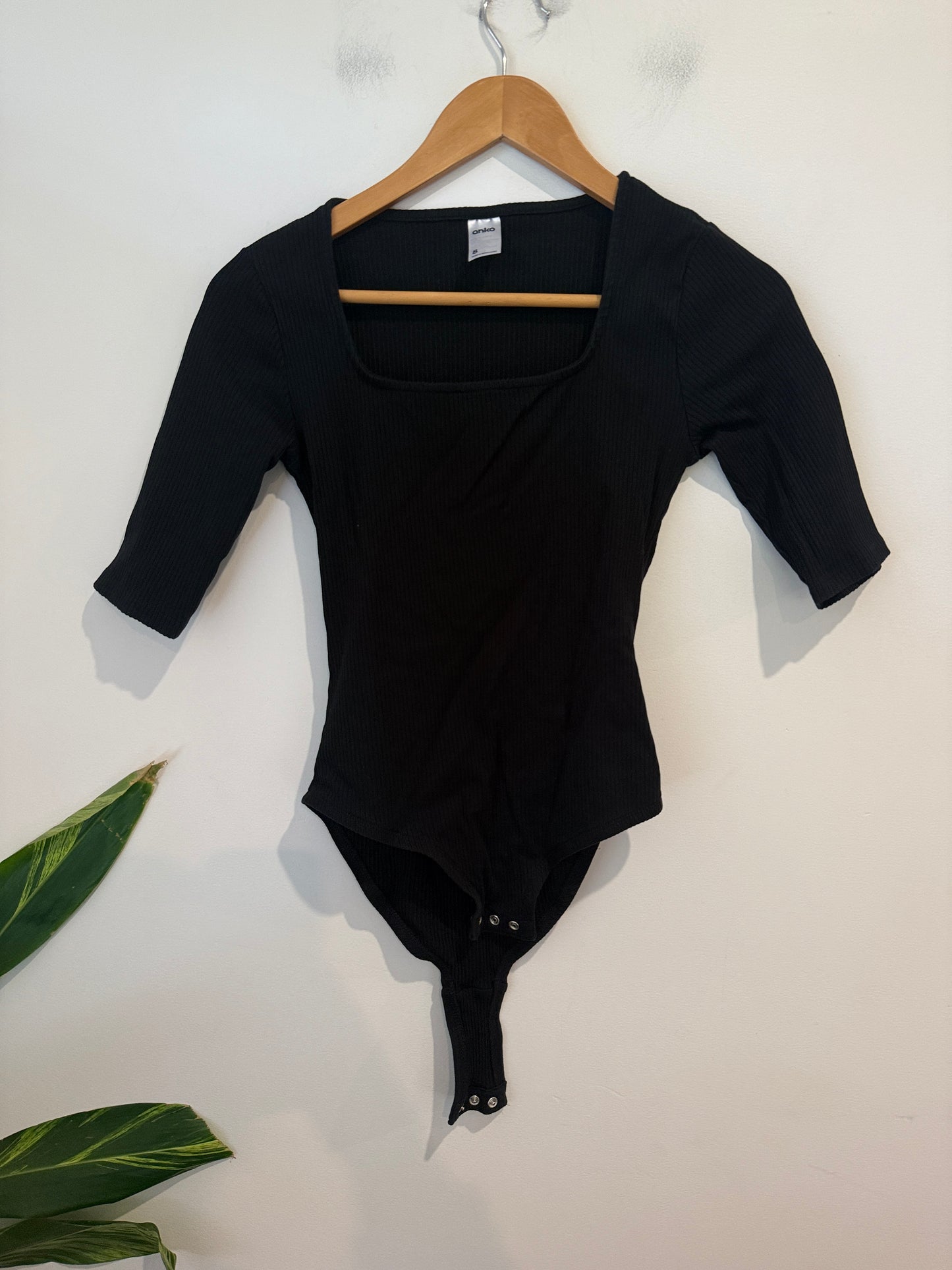 Anko Black Ribbed Square Neck Bodysuit Size 8
