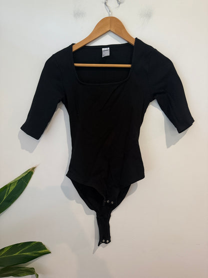 Anko Black Ribbed Square Neck Bodysuit Size 8