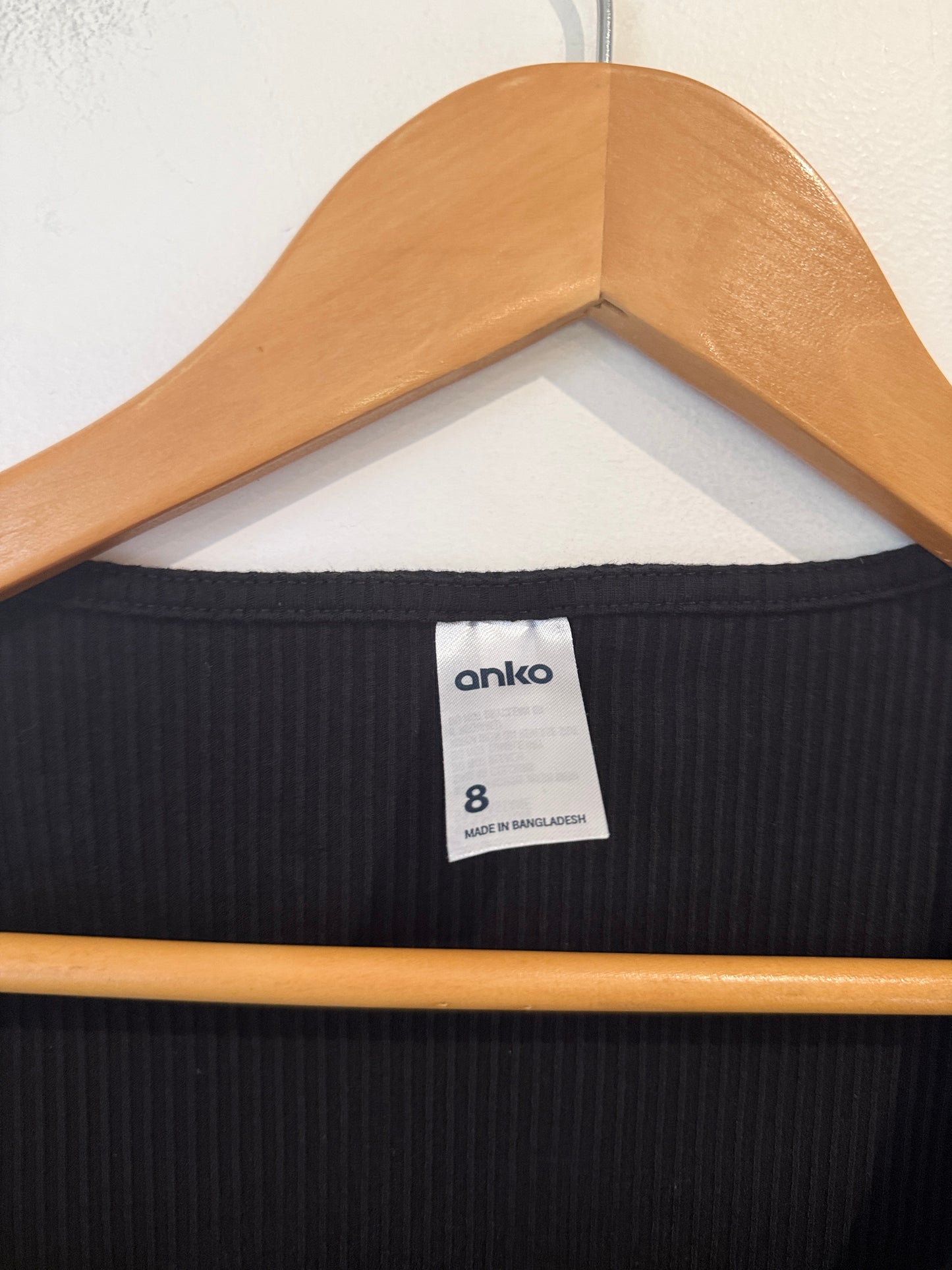 Anko Black Ribbed Square Neck Bodysuit Size 8