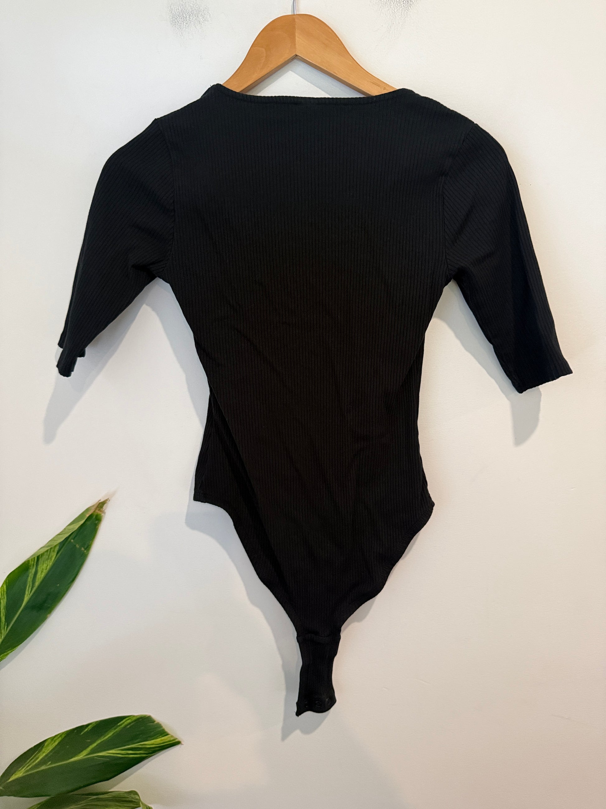 Anko Black Ribbed Square Neck Bodysuit Size 8