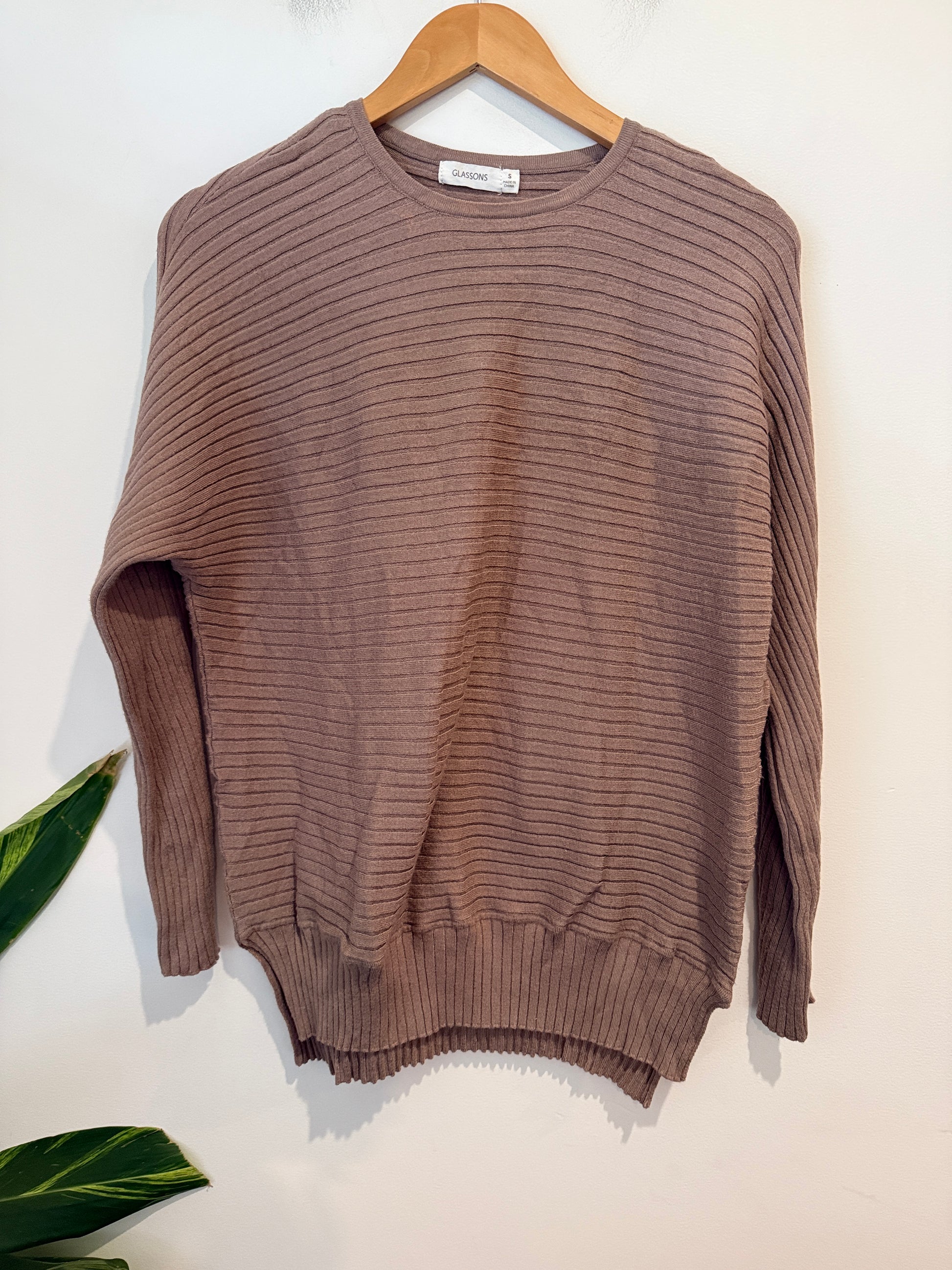 Glassons Taupe Ribbed Knit Sweater Size S