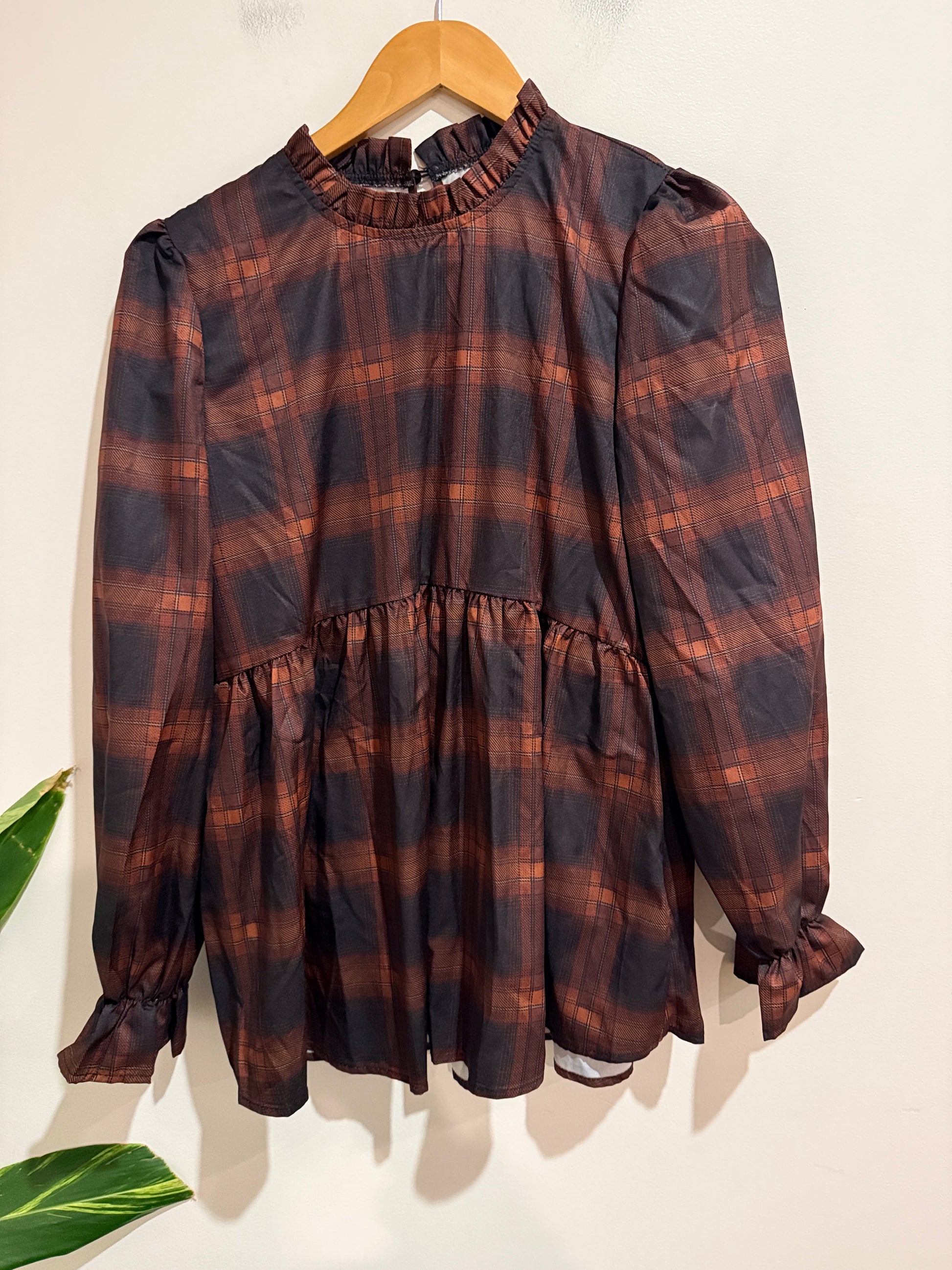 Shein Plaid Babydoll Top Size S