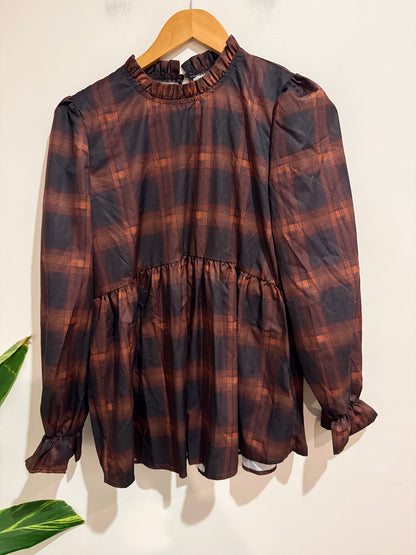 Shein Plaid Babydoll Top Size S