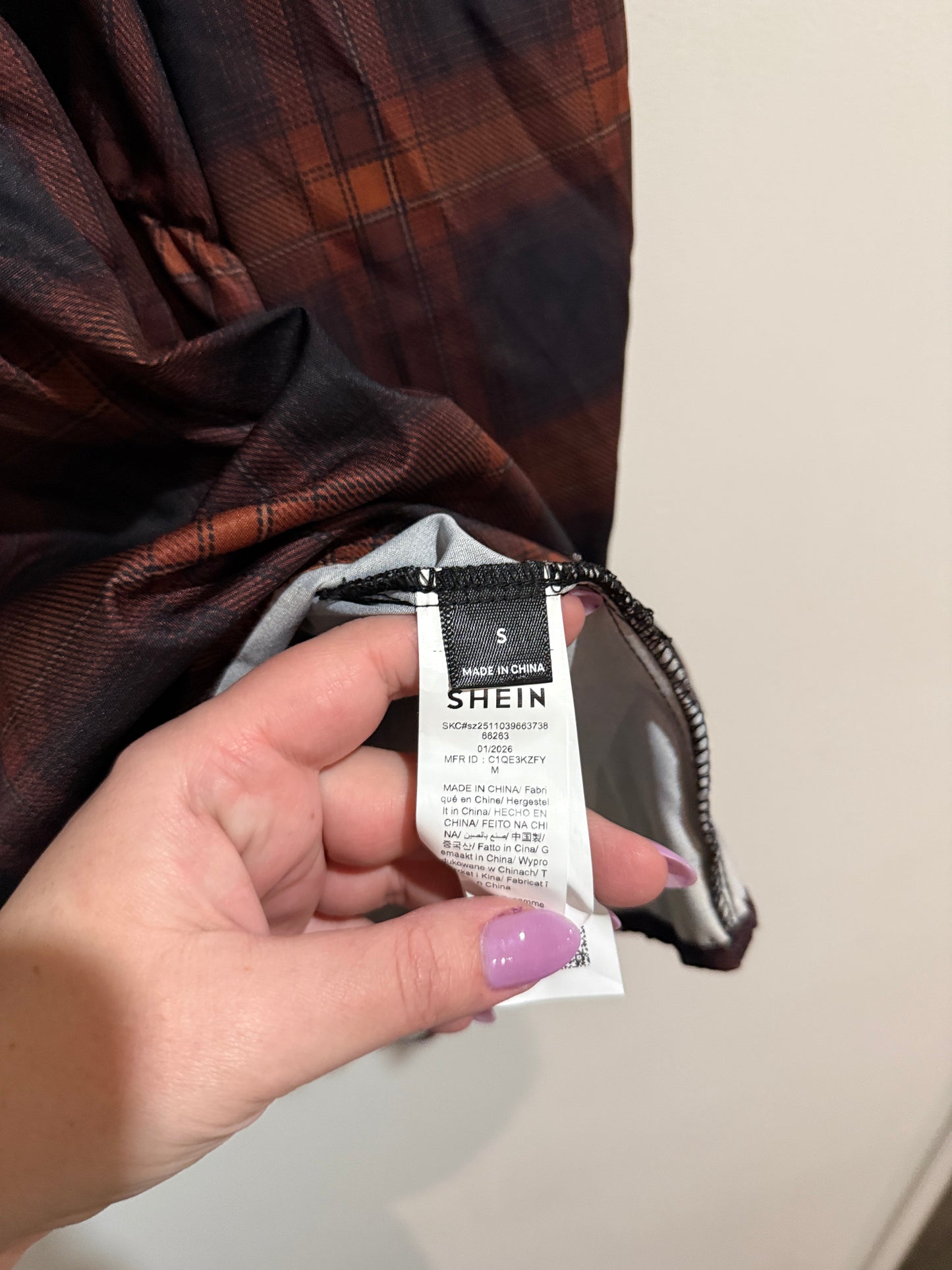 Shein Plaid Babydoll Top Size S