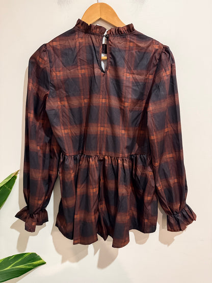Shein Plaid Babydoll Top Size S