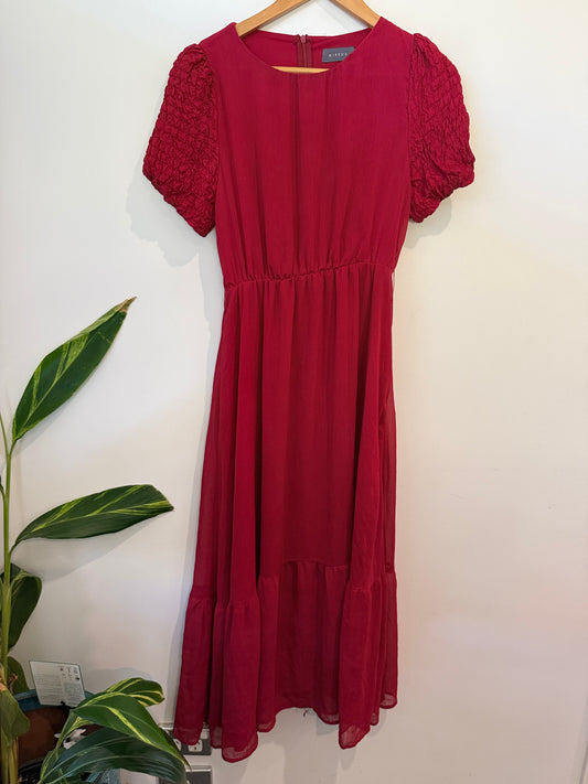 Mirrou Puff-sleeve Midi Dress Size 8