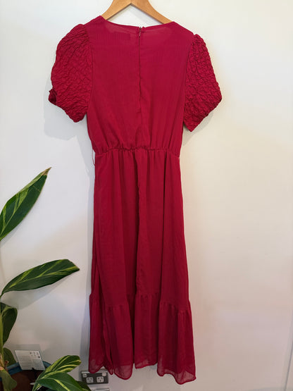 Mirrou Puff-sleeve Midi Dress Size 8