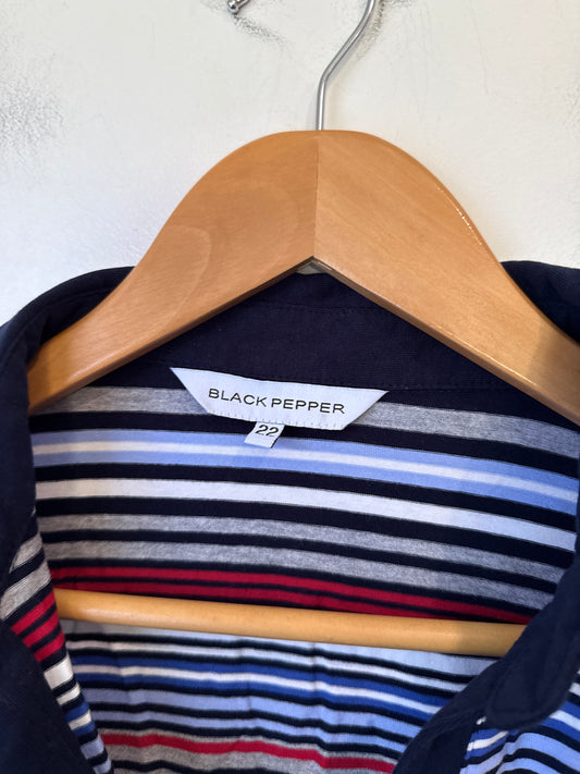 Black Pepper Striped Long-sleeve Polo Shirt Size 22 | U/Arm to U/Arm 62cm