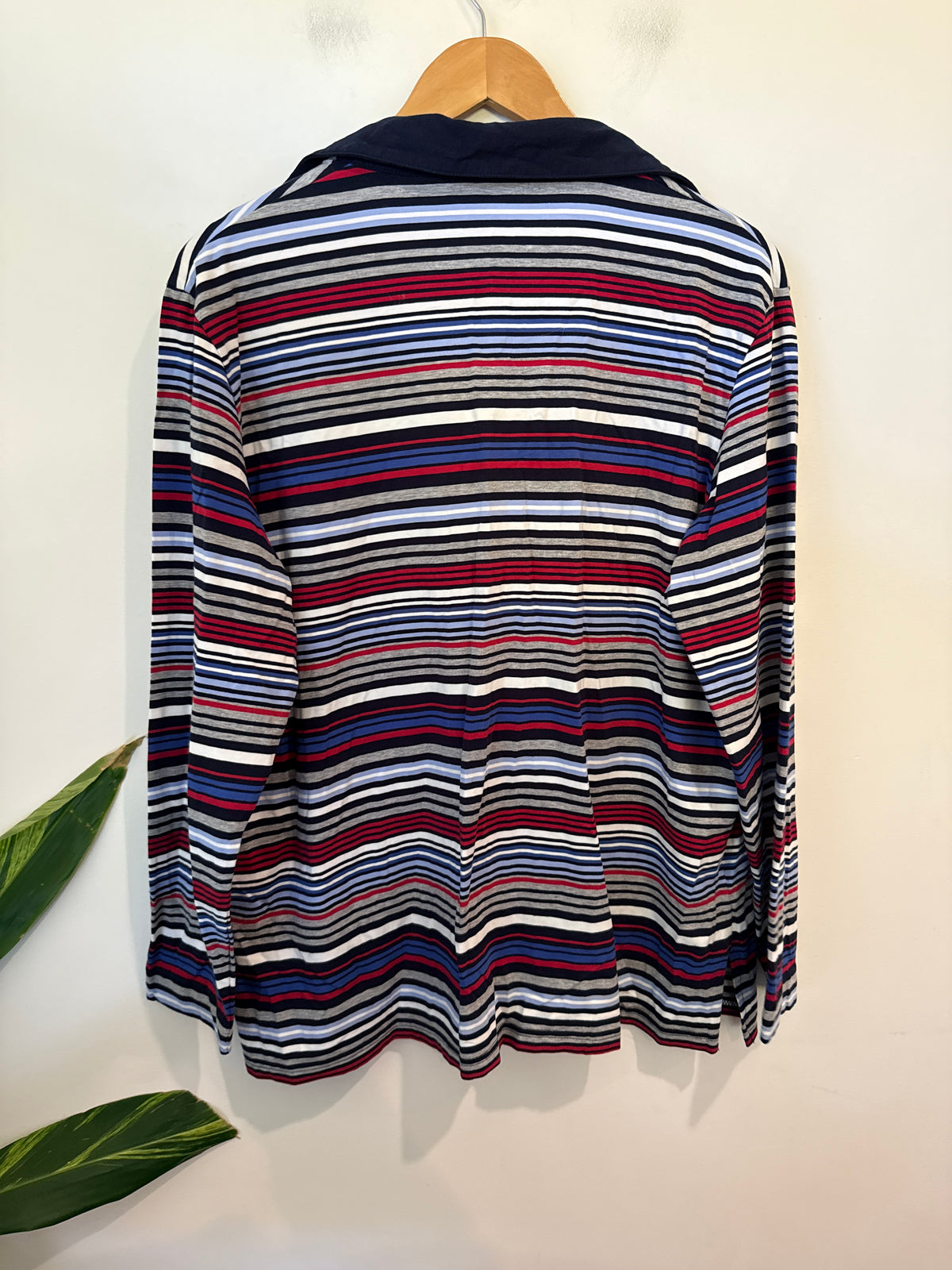 Black Pepper Striped Long-sleeve Polo Shirt Size 22 | U/Arm to U/Arm 62cm