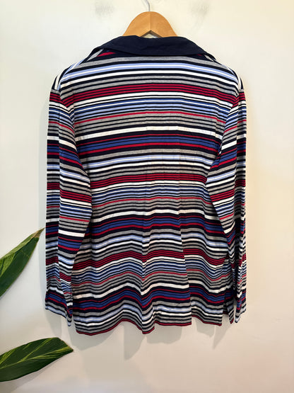 Black Pepper Striped Long-sleeve Polo Shirt Size 22 | U/Arm to U/Arm 62cm